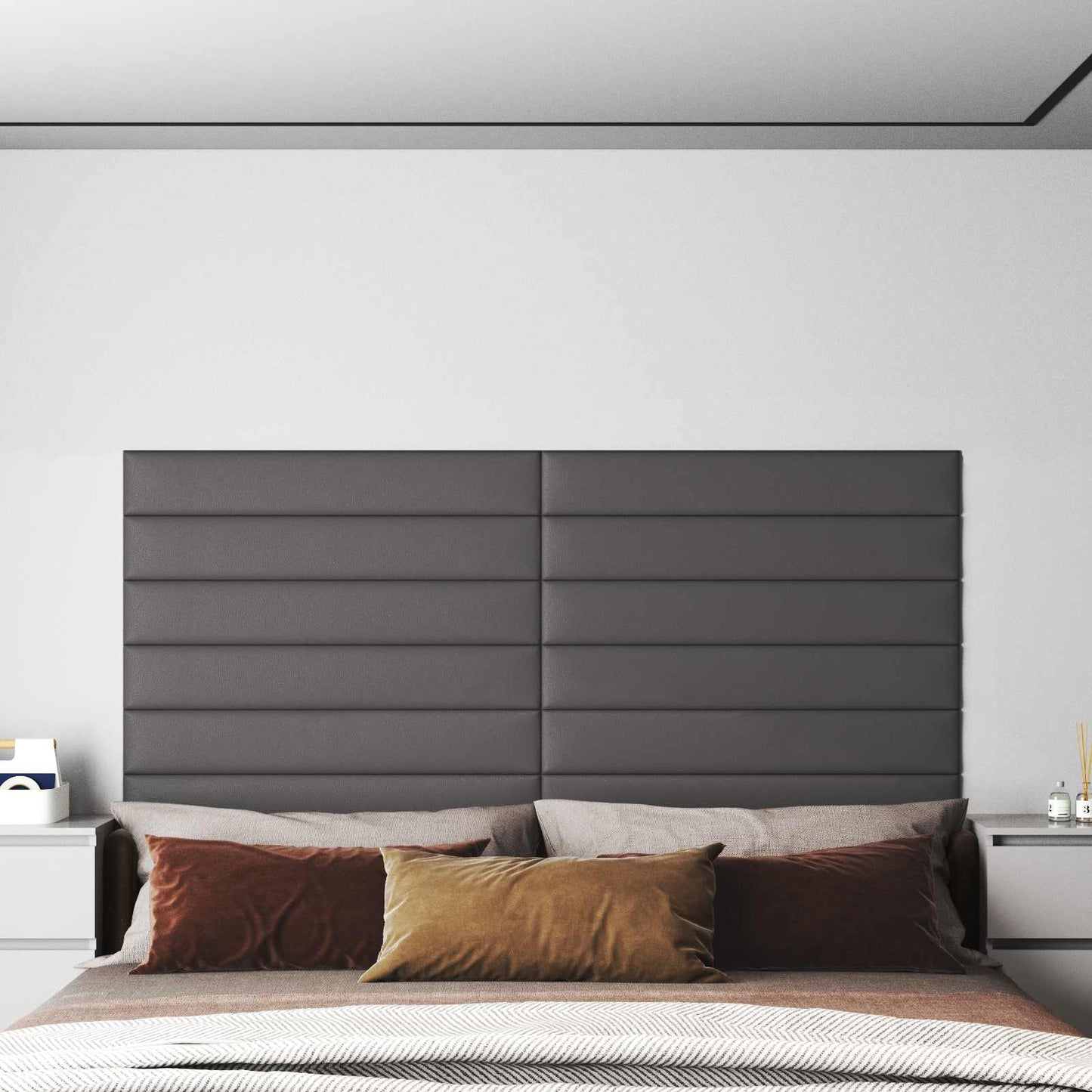 Wandkopfteilen 12 stk. 90 x 15 cm Grau Stoff