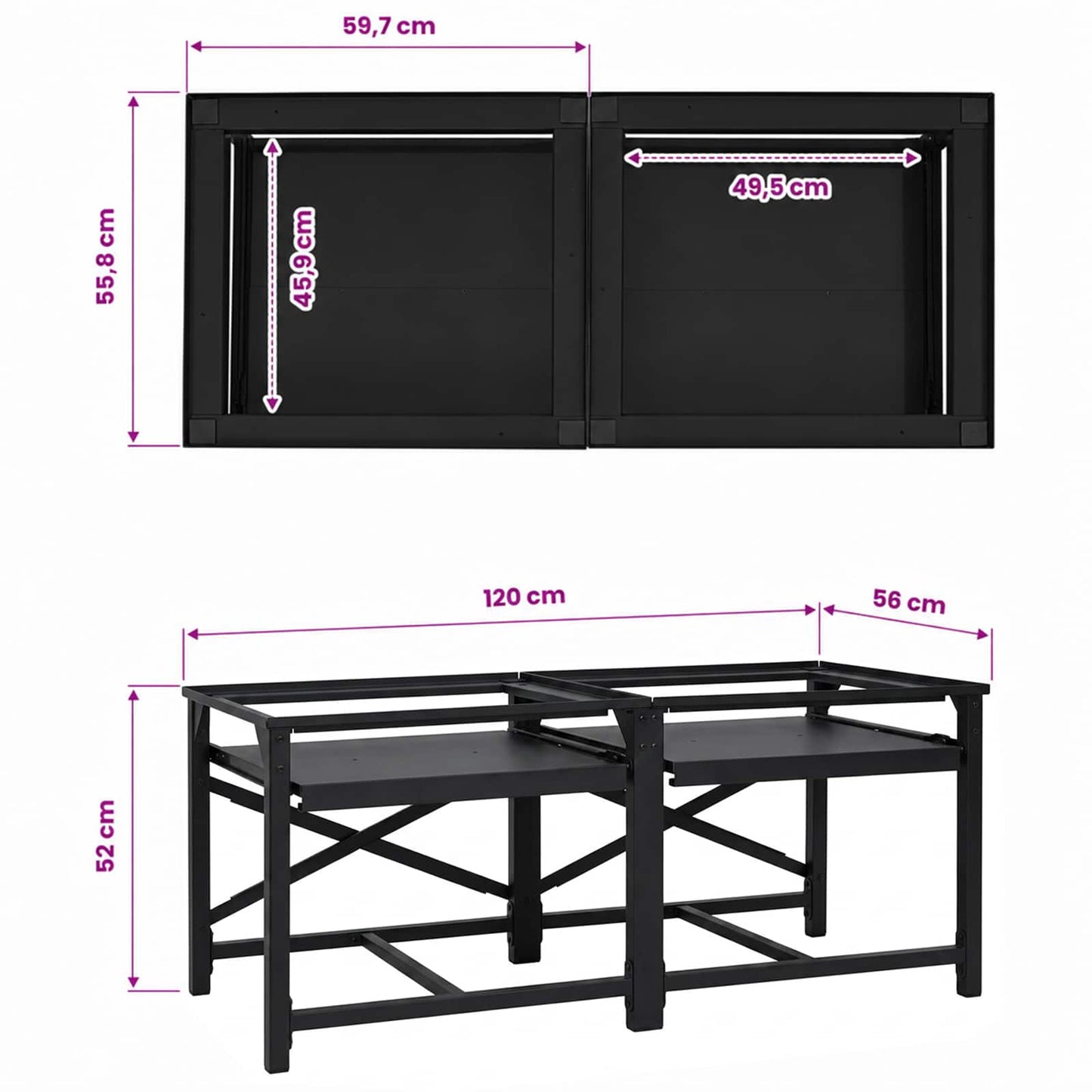 Waschmaschinen-Podest 2 pcs Schwarz 120 x 56 x 52 cm Stahl