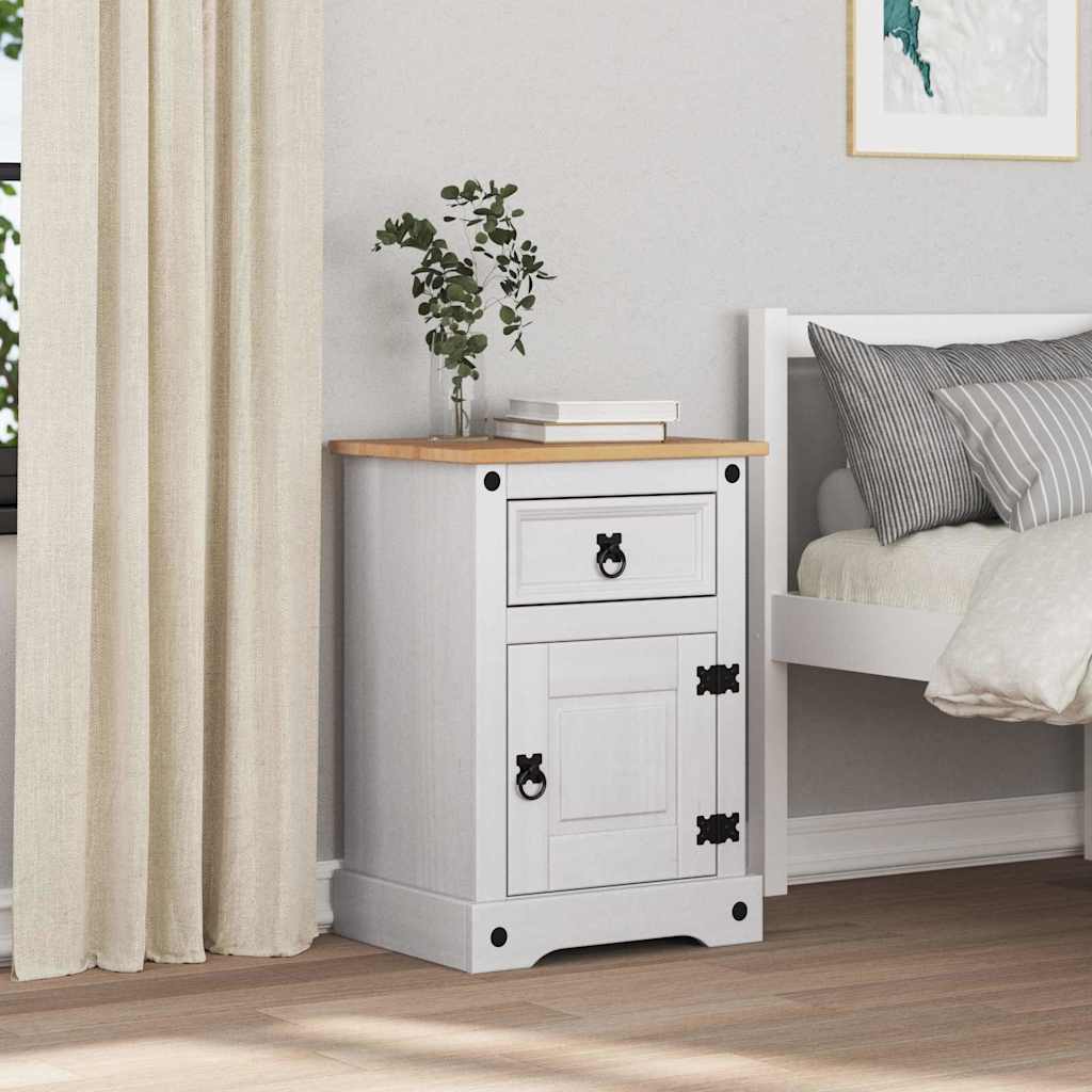 Nachttisch Corona Weiß 45 x 35 x 64 cm Massives Kiefernholz