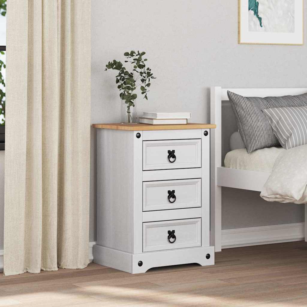Nachttisch Corona Weiß 45 x 35 x 64 cm Massives Kiefernholz