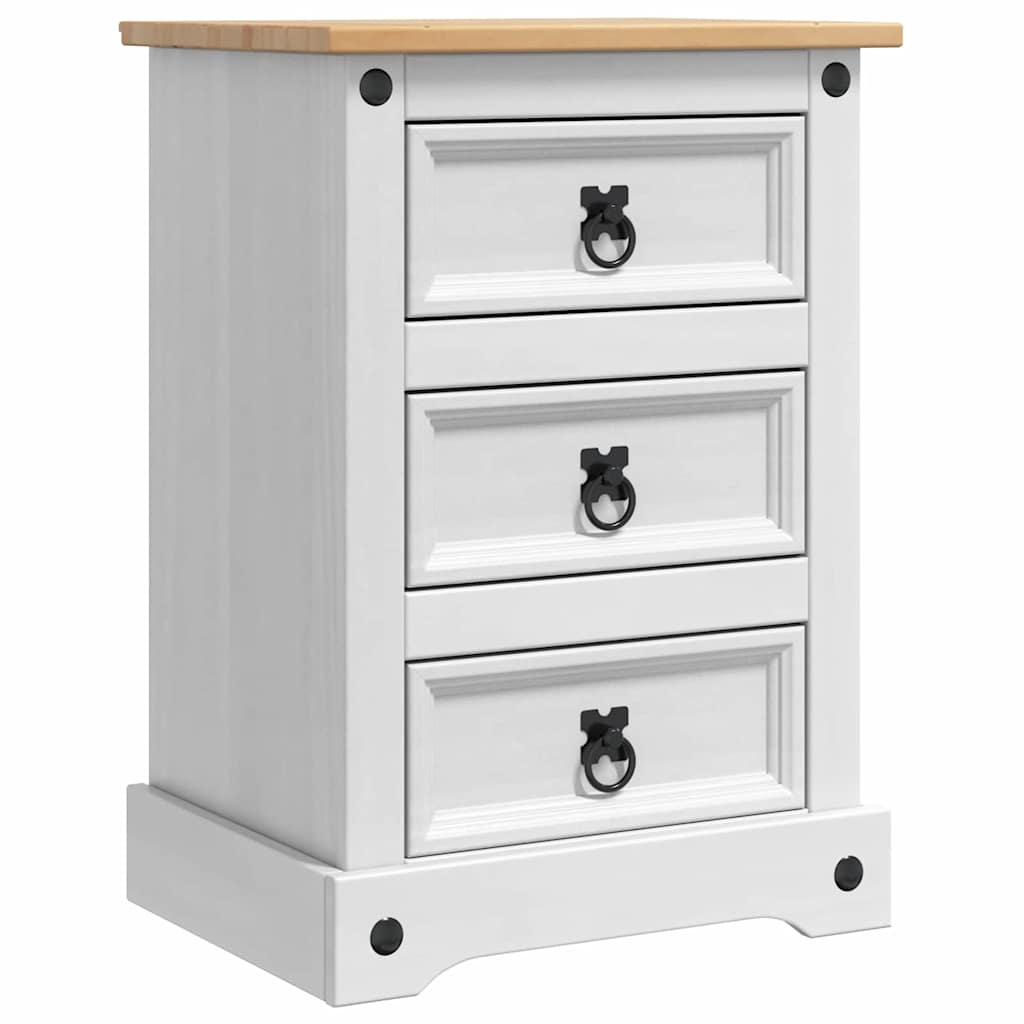 Nachttisch Corona Weiß 45 x 35 x 64 cm Massives Kiefernholz