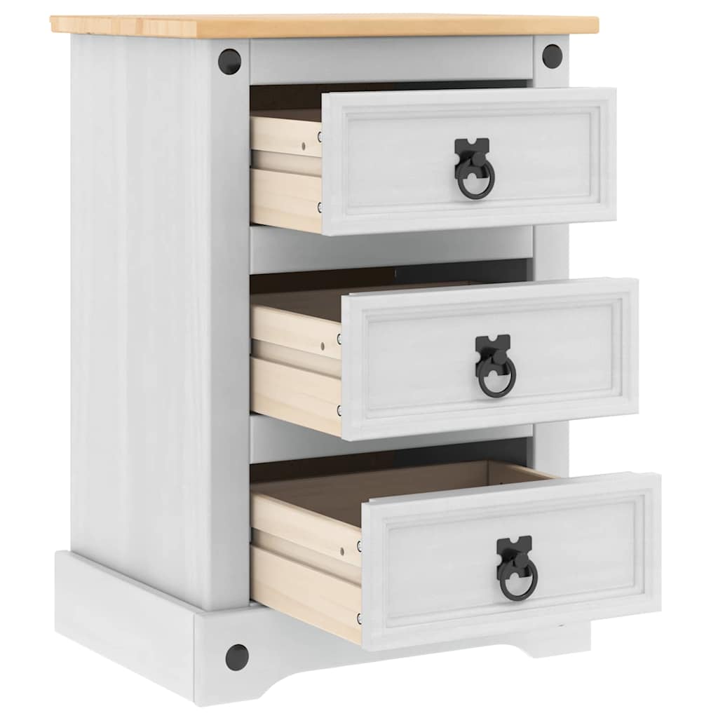 Nachttisch Corona Weiß 45 x 35 x 64 cm Massives Kiefernholz