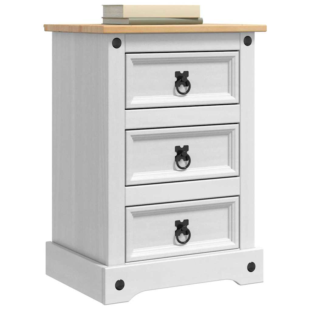 Nachttisch Corona Weiß 45 x 35 x 64 cm Massives Kiefernholz