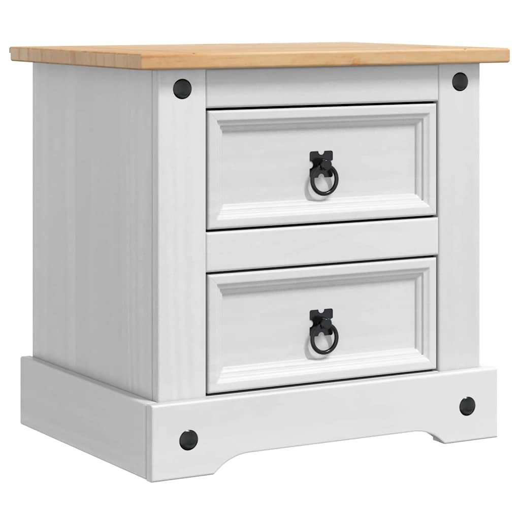 Nachttisch Corona Weiß 53 x 39 x 47 cm Massives Kiefernholz
