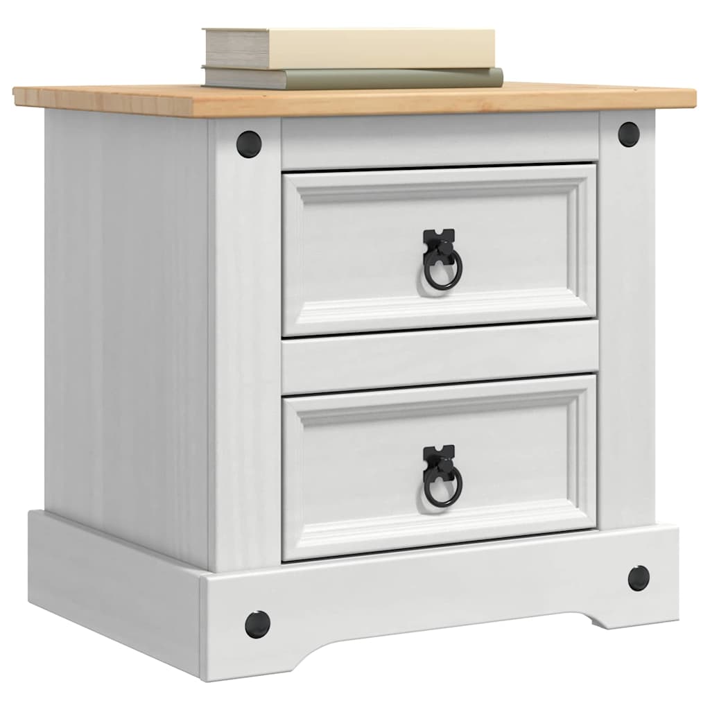 Nachttisch Corona Weiß 53 x 39 x 47 cm Massives Kiefernholz