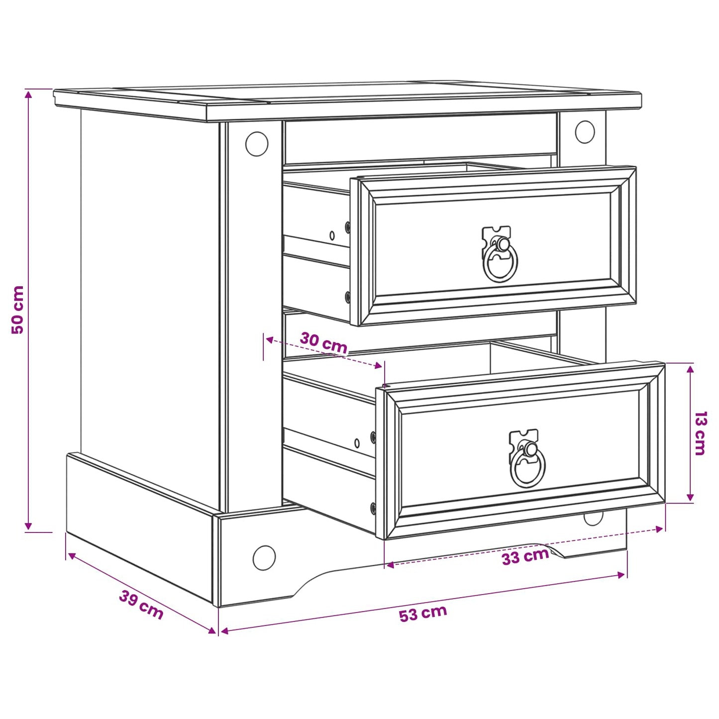 Nachttisch Corona Weiß 53 x 39 x 47 cm Massives Kiefernholz