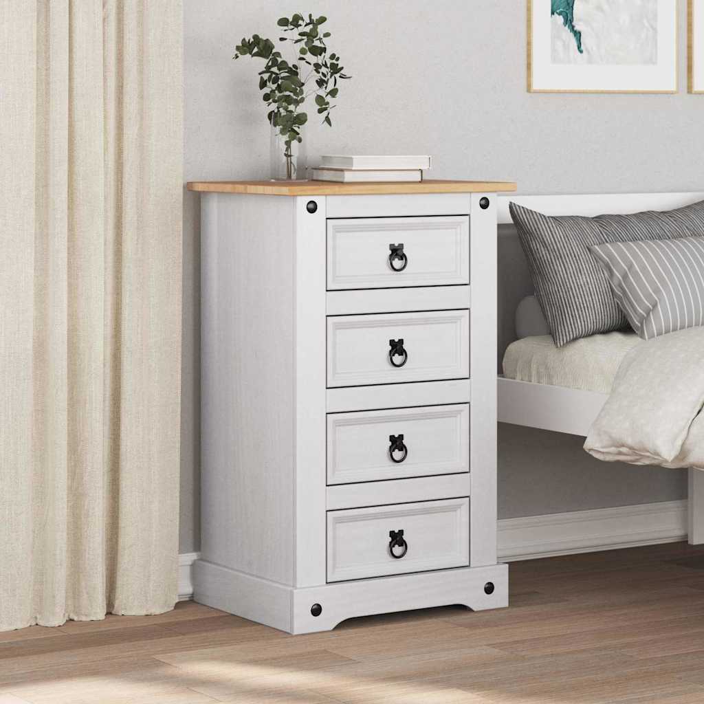 Nachttisch Corona Weiß 53 x 39 x 84 cm Massives Kiefernholz