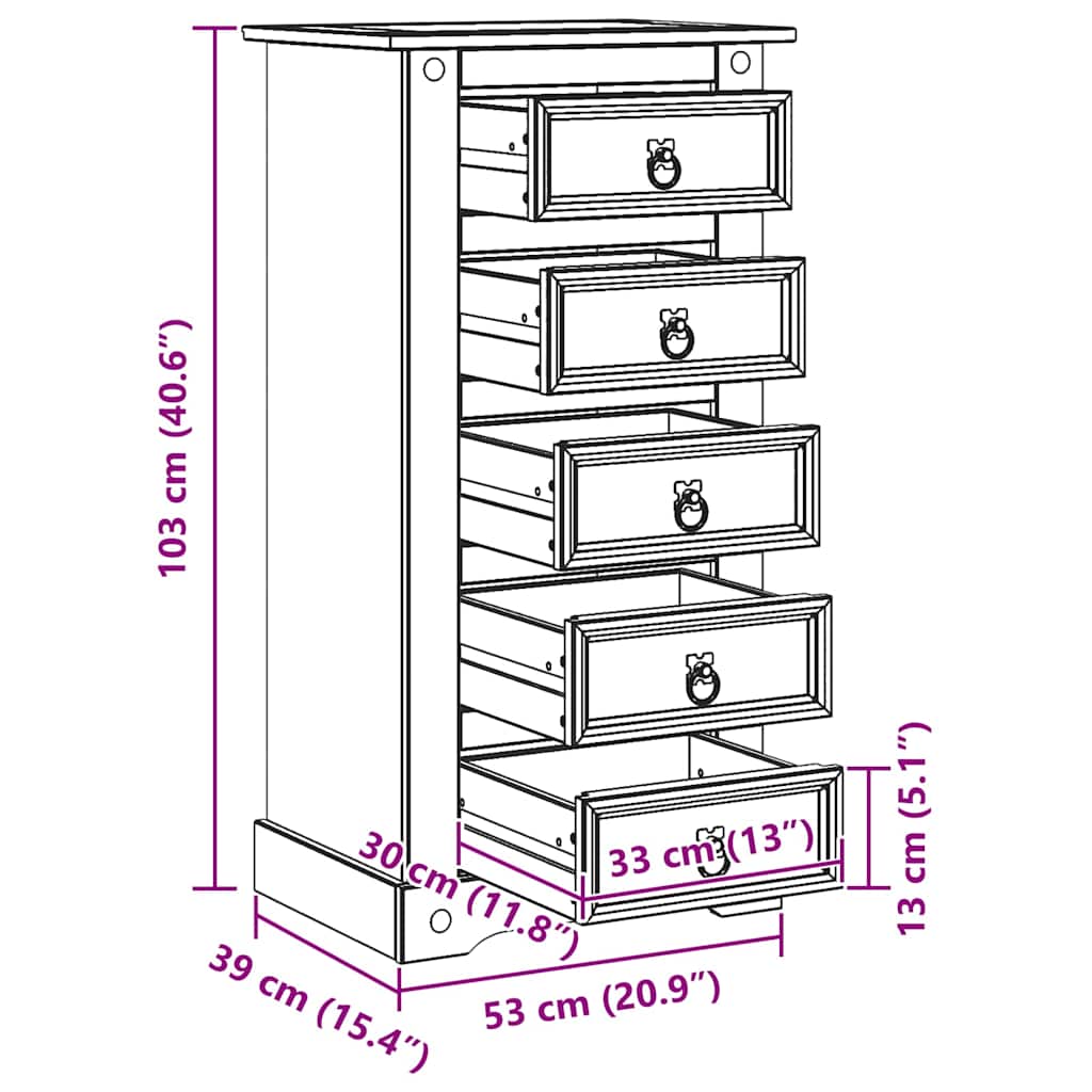 Nachttisch Corona Weiß 53 x 39 x 103 cm Massives Kiefernholz