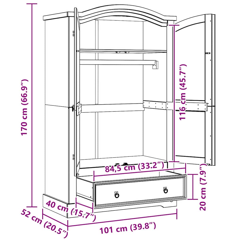 Kleiderschrank CORONA Weiß 101 x 52 x 170 cm