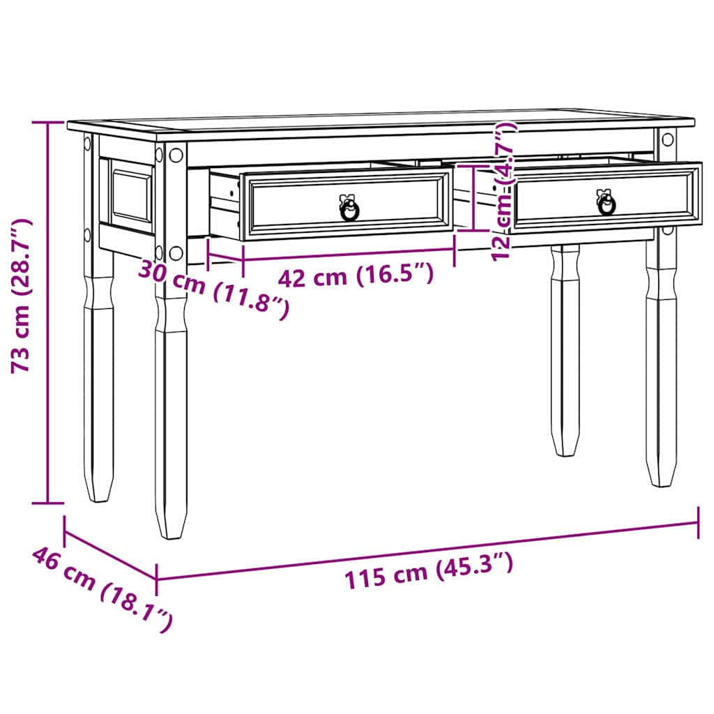 Beistelltisch CORONA Weiß 115 x 46 x 73 cm Massives Kiefernholz