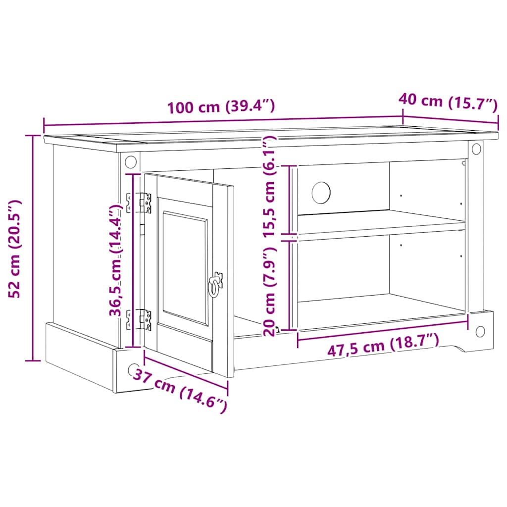 TV-Schränk CORONA 100 x 40 x 52 cm Weiß Massives Kiefernholz