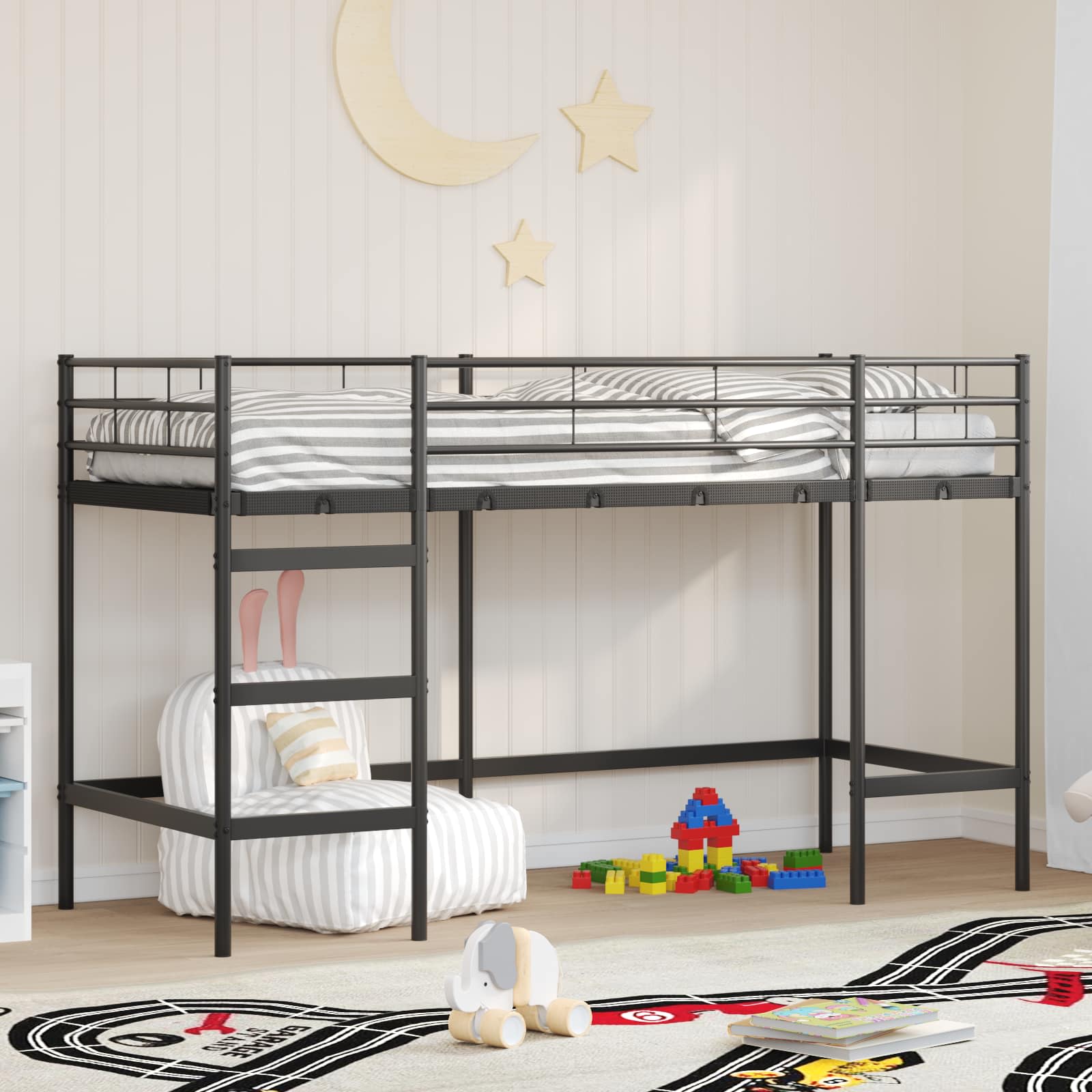 Kinderloftbett Uni Schwarz 75 x 190 cm Stahl