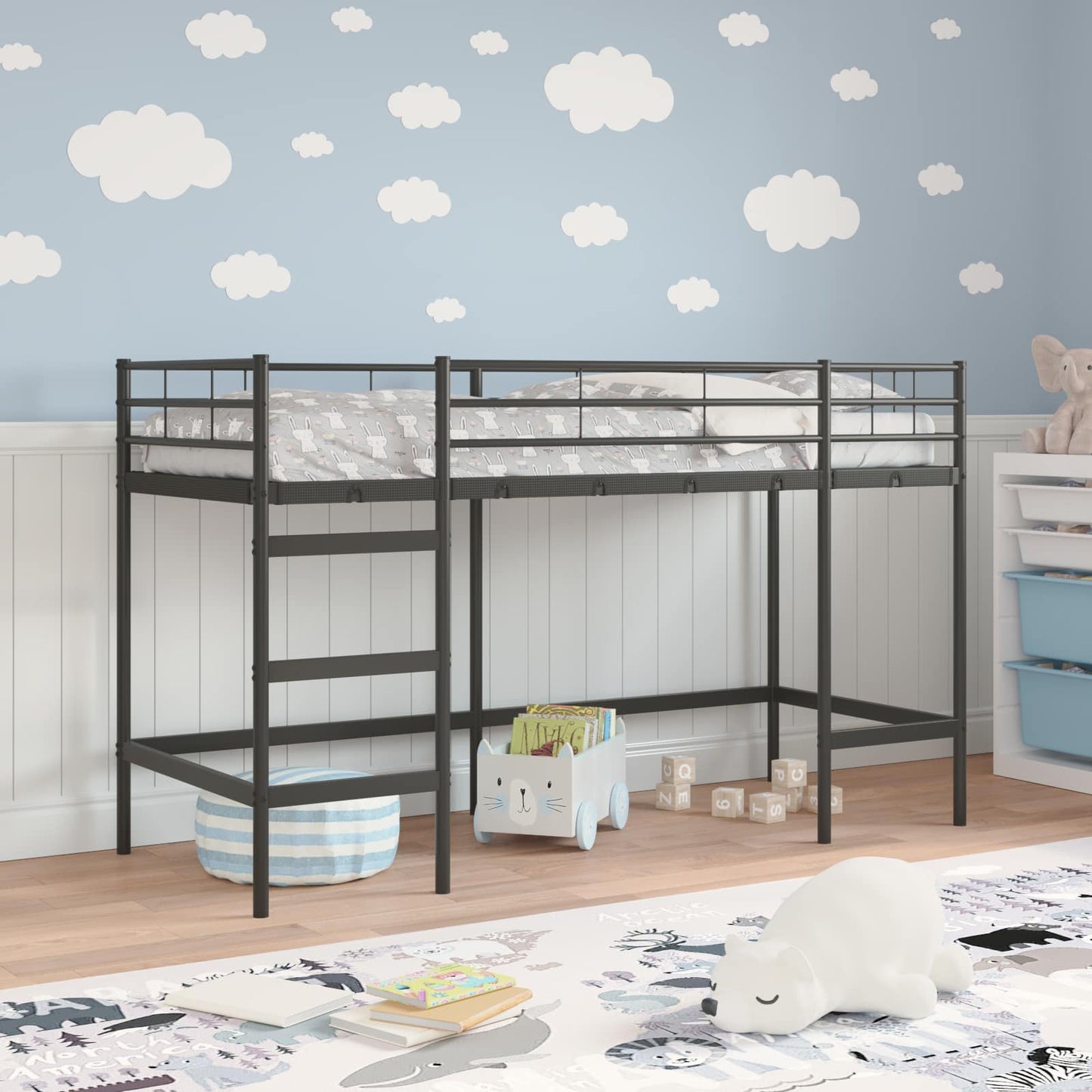 Kinderloftbett Uni Schwarz 75 x 190 cm Stahl