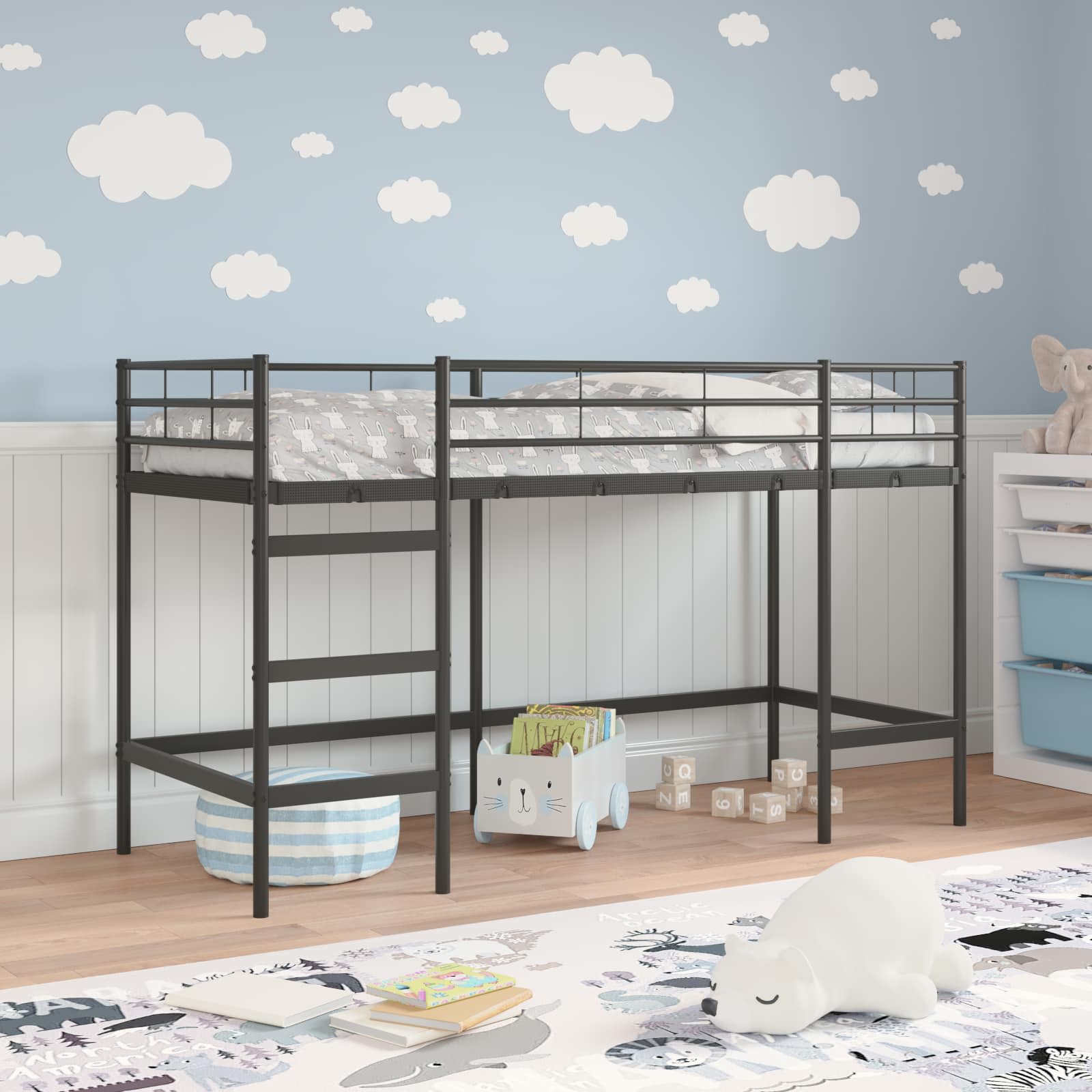 Kinderloftbett Uni Schwarz 75 x 190 cm Stahl