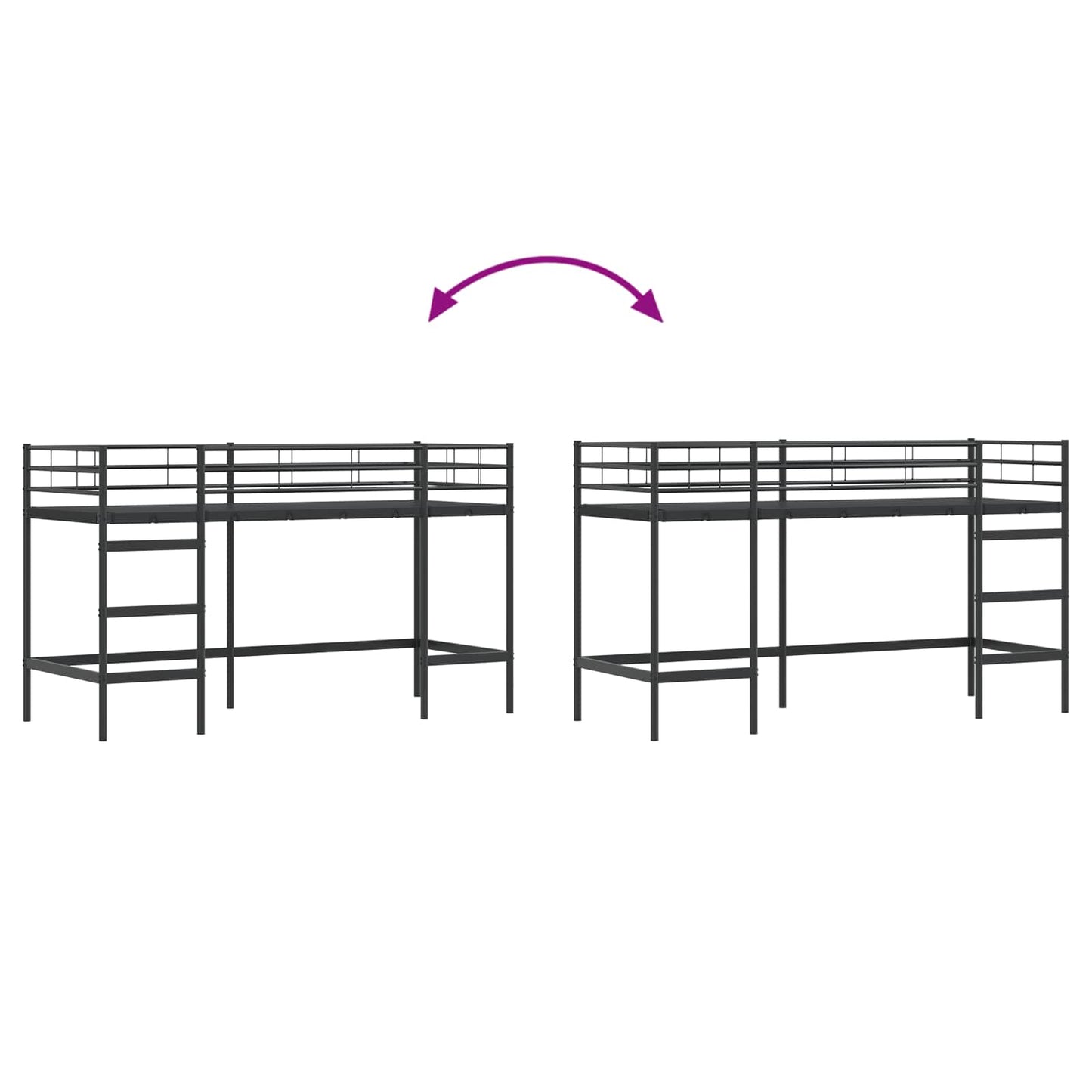 Kinderloftbett Uni Schwarz 75 x 190 cm Stahl