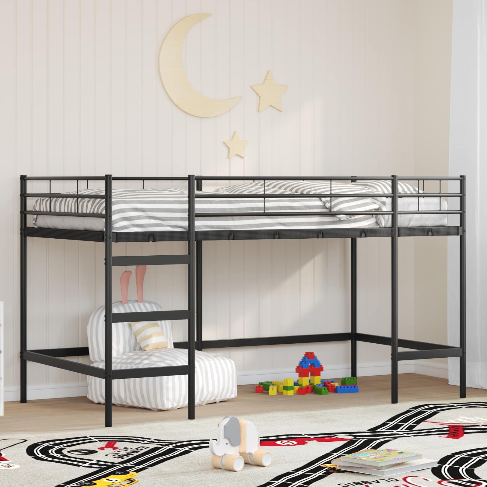 Kinderloftbett Uni Schwarz 80 x 200 cm Stahl