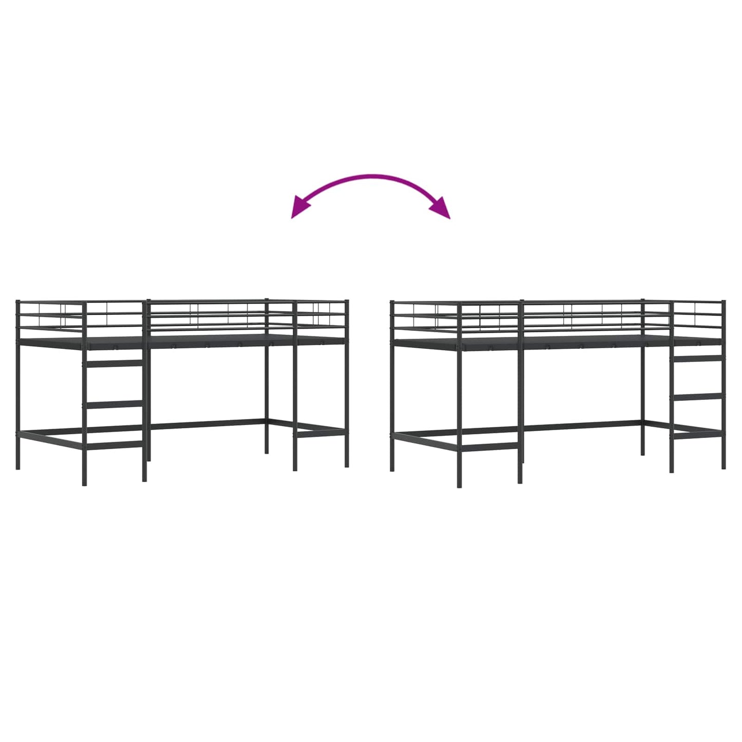 Kinderloftbett Uni Schwarz 90 x 200 cm Stahl