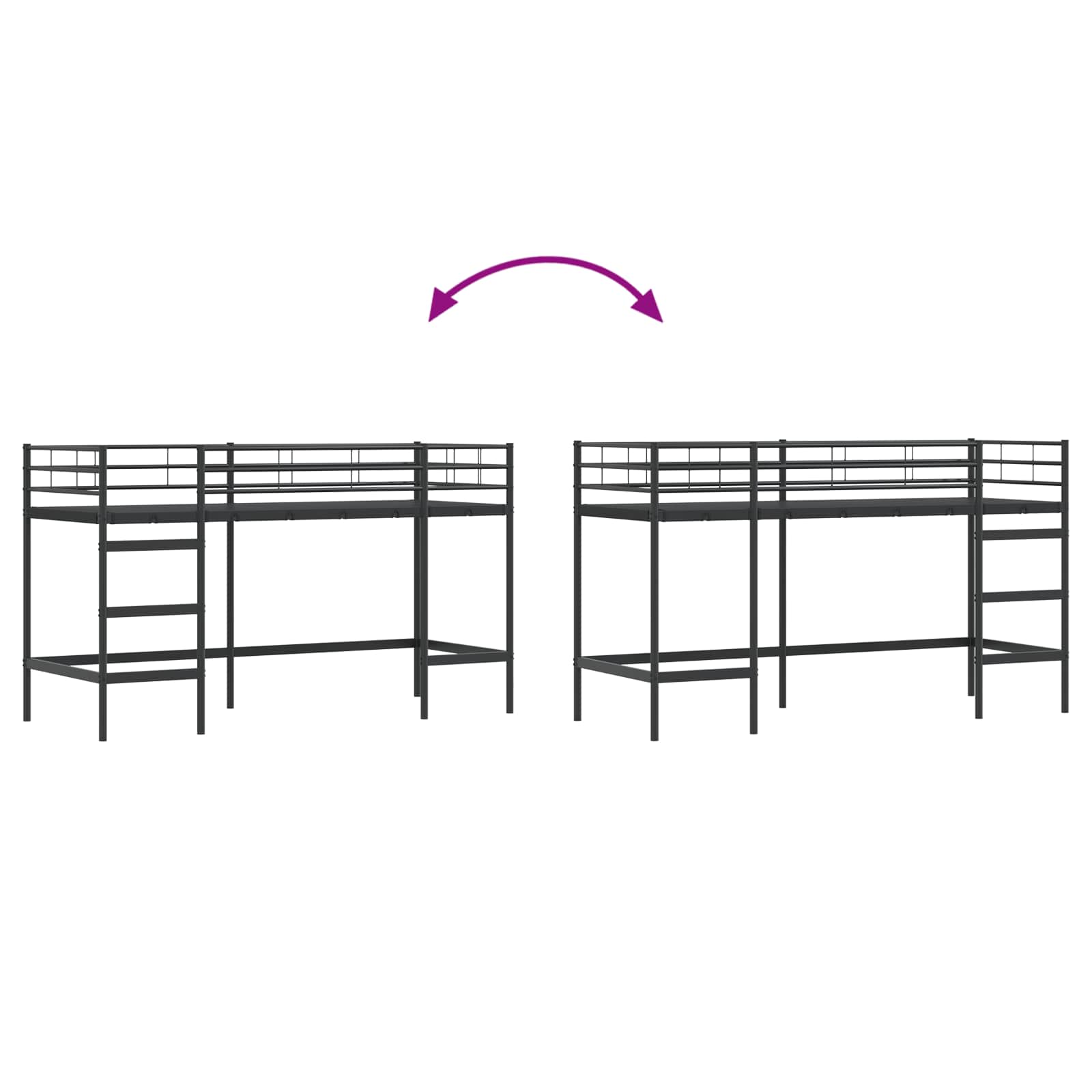 Kinderloftbett Uni Schwarz 100 x 190 cm Stahl