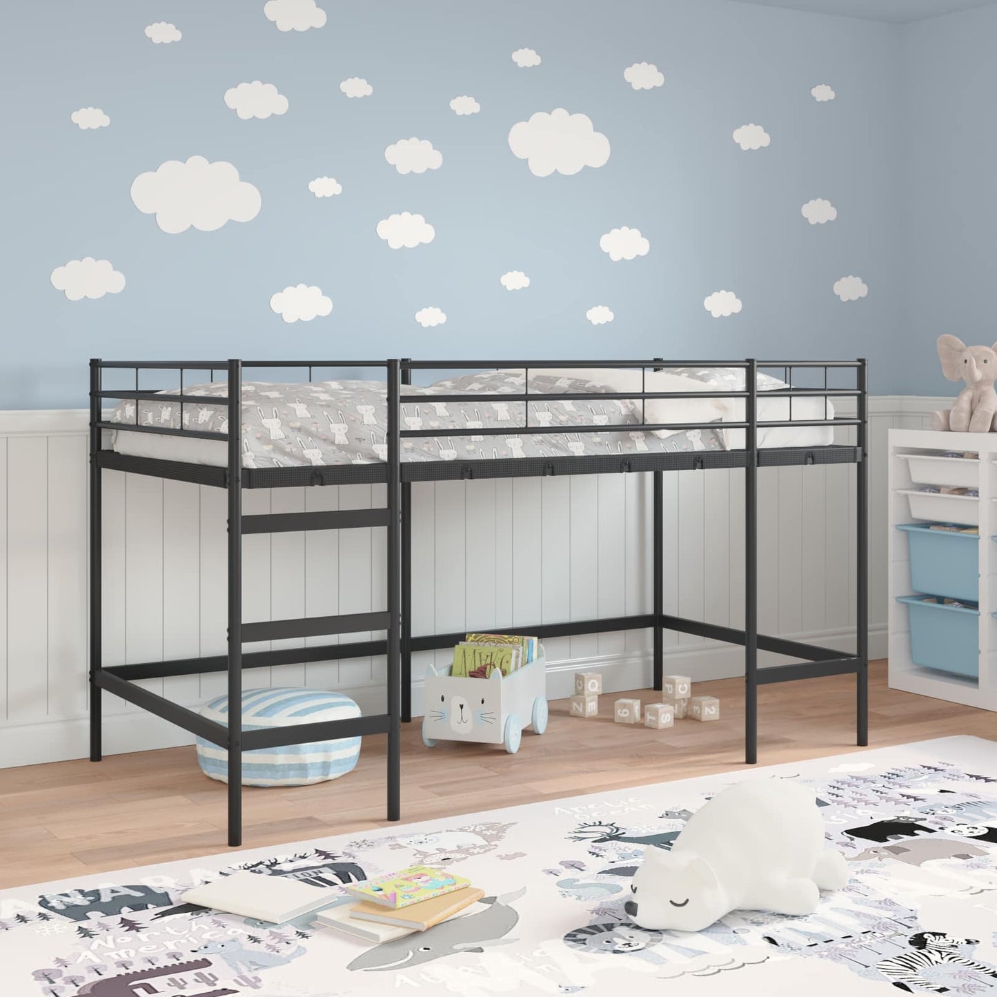 Kinderloftbett Uni Schwarz 100 x 200 cm Stahl