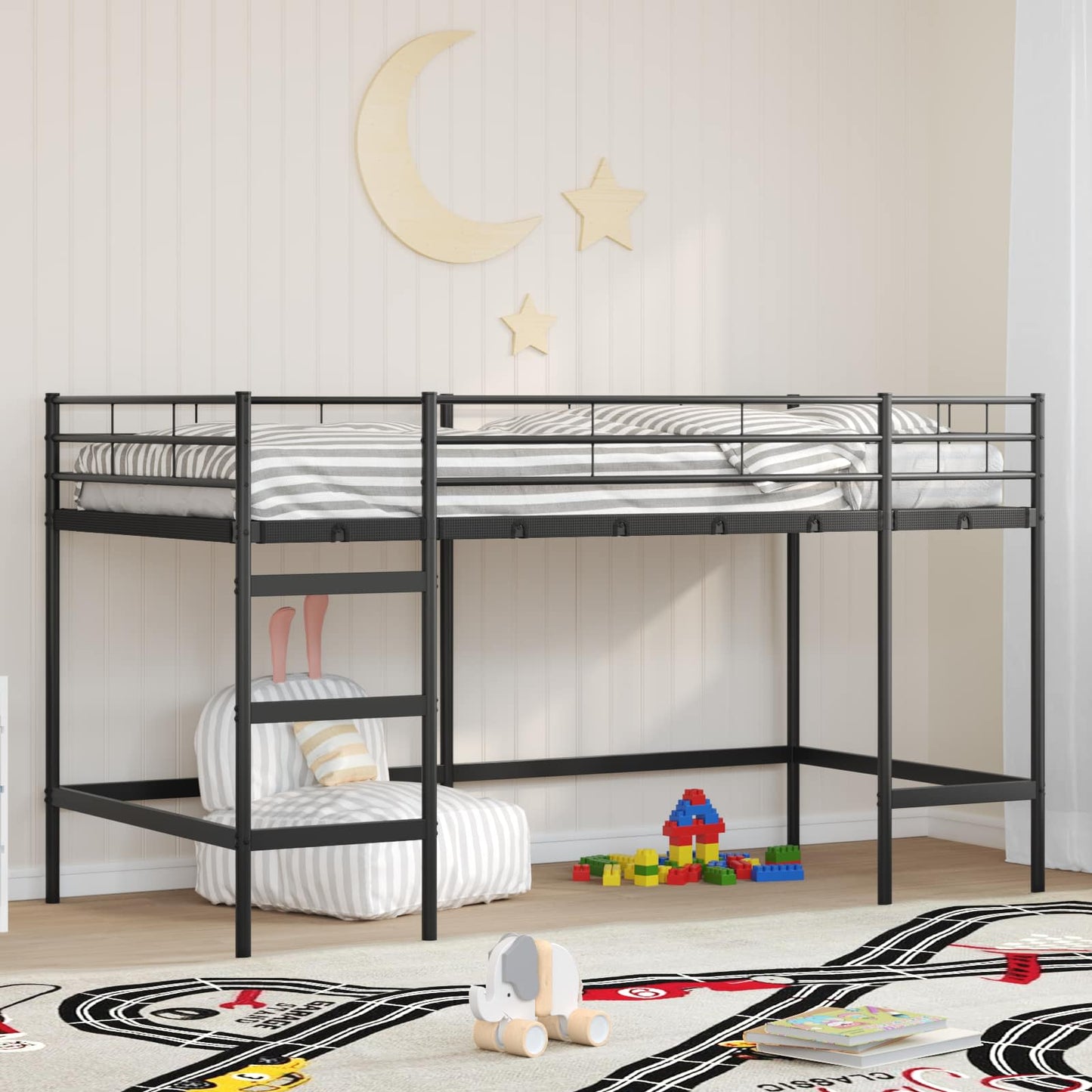 Kinderloftbett Uni Schwarz 107 x 203 cm Stahl