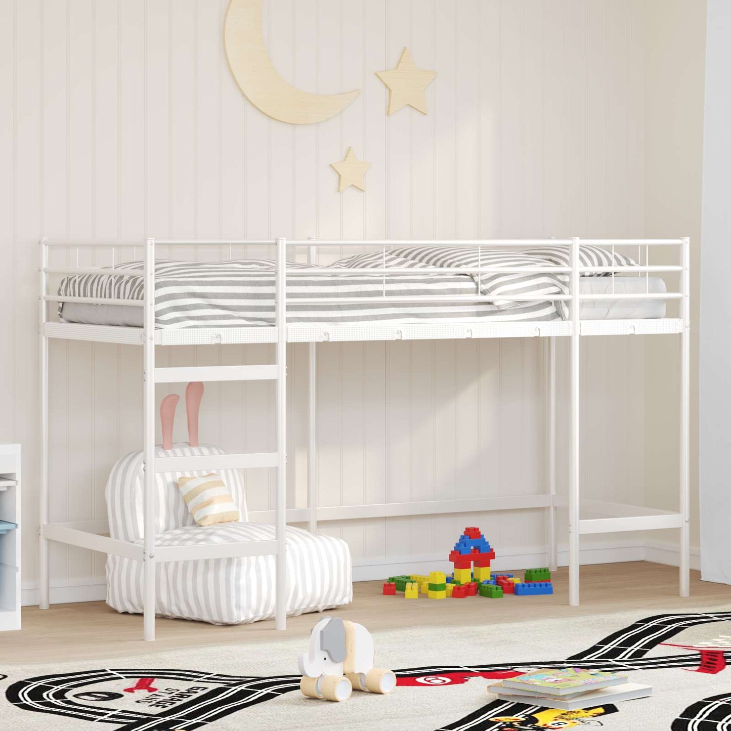 Kinderloftbett Uni Weiß 75 x 190 cm Stahl