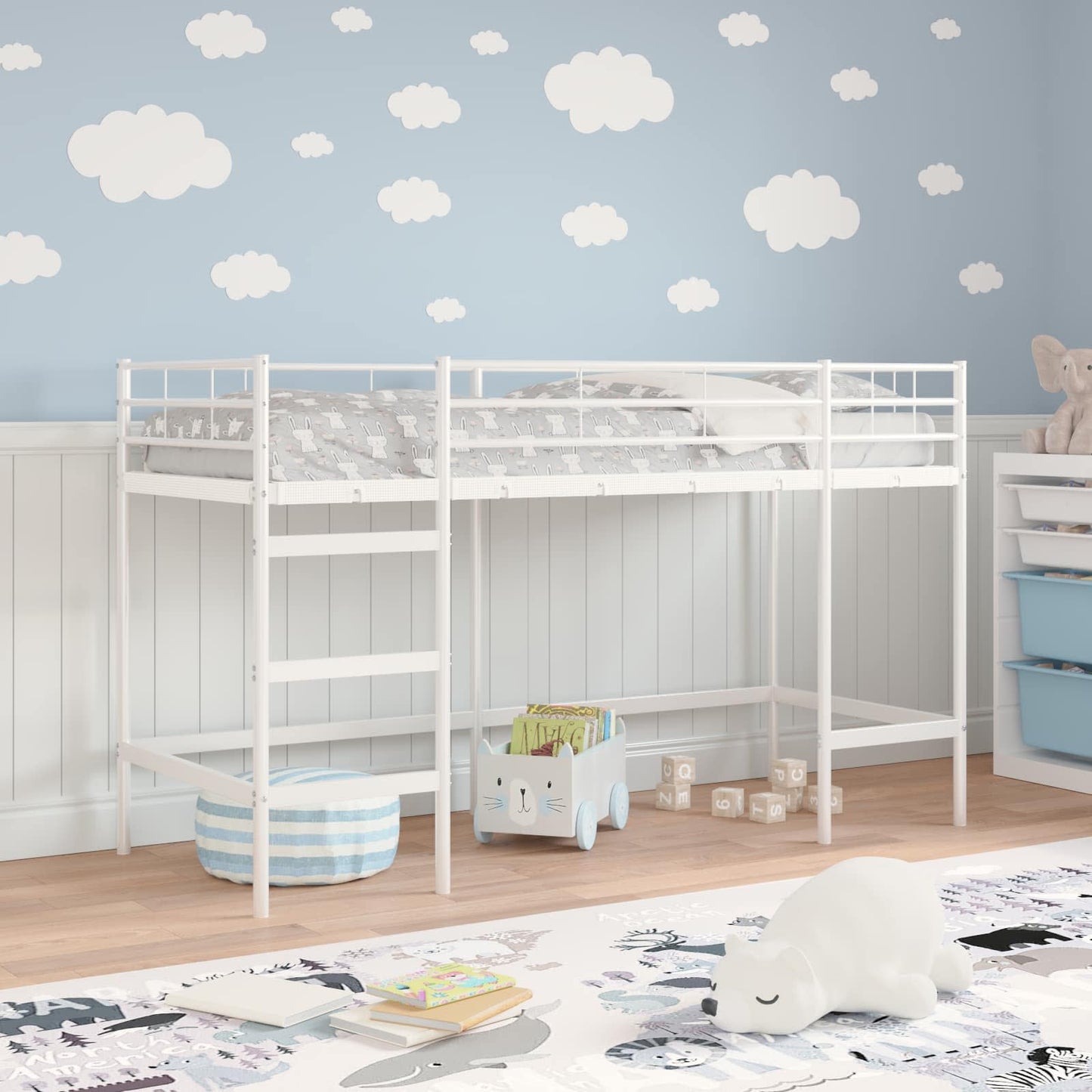 Kinderloftbett Uni Weiß 75 x 190 cm Stahl