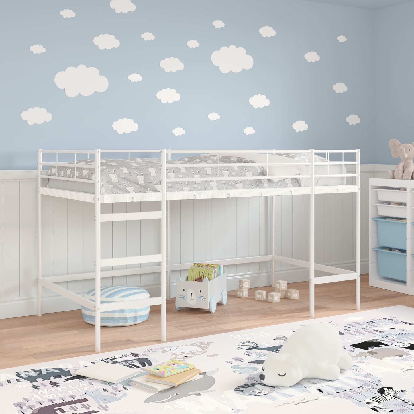 Kinderloftbett Uni Weiß 80 x 200 cm Stahl
