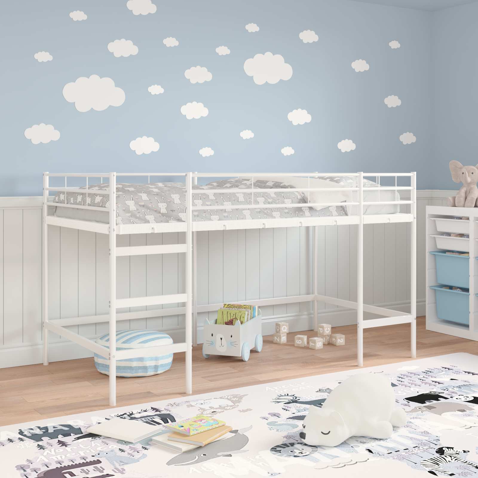 Kinderloftbett Uni Weiß 80 x 200 cm Stahl