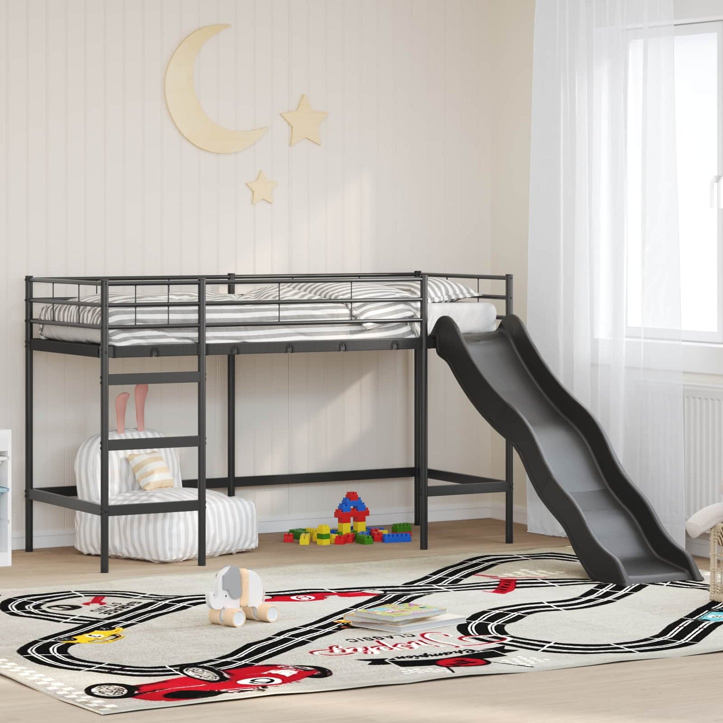 Kinder-Loftbett mit Rutsche Schwarz und Anthrazit 75 x 190 cm