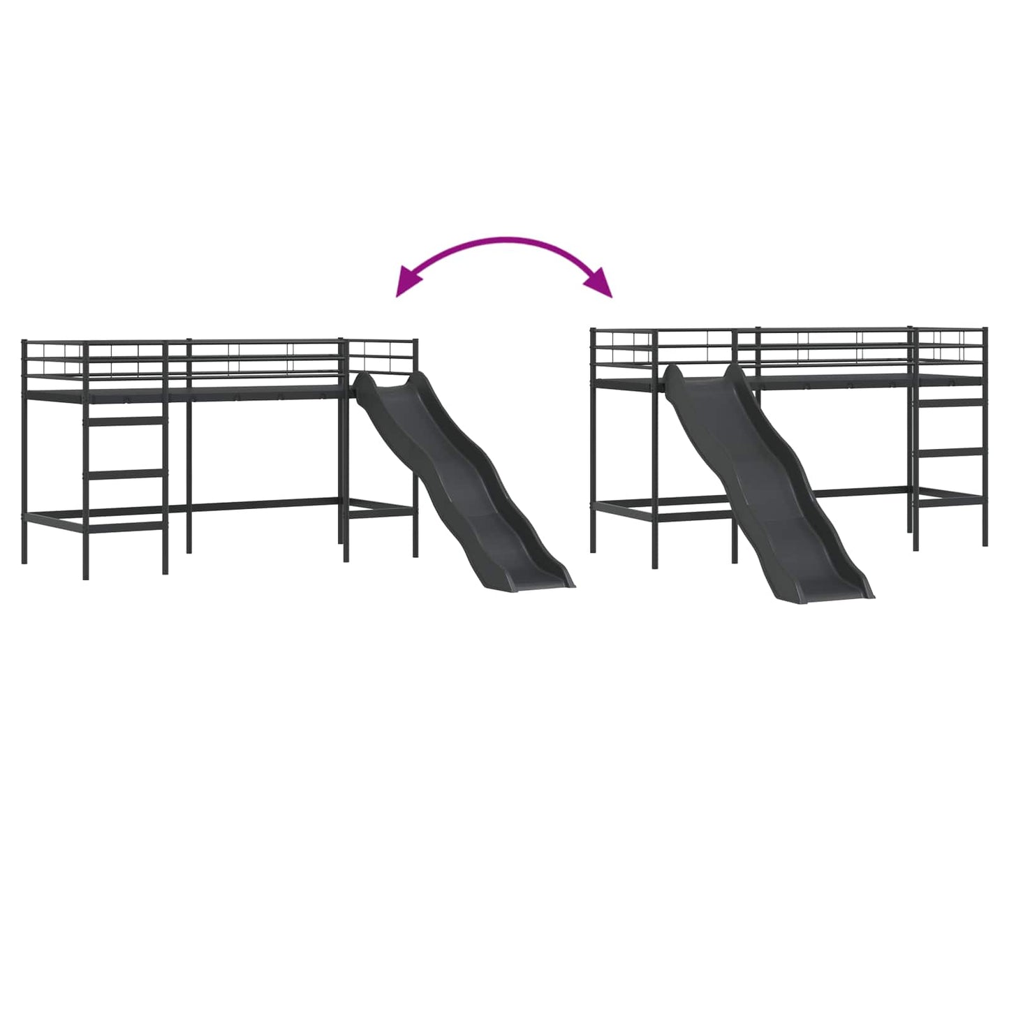 Kinder-Loftbett mit Rutsche Schwarz und Anthrazit 75 x 190 cm