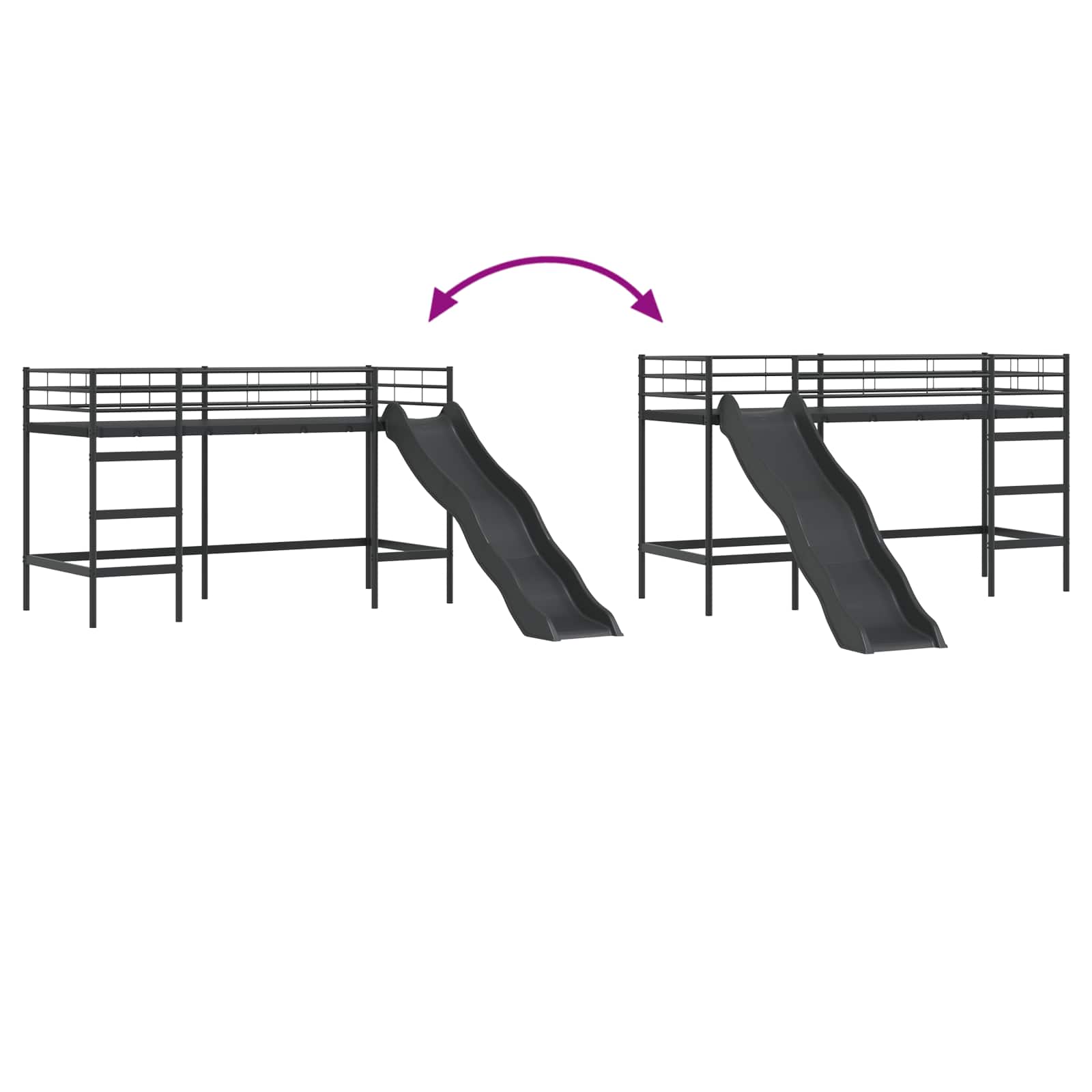 Kinder-Loftbett mit Rutsche Schwarz und Anthrazit 75 x 190 cm