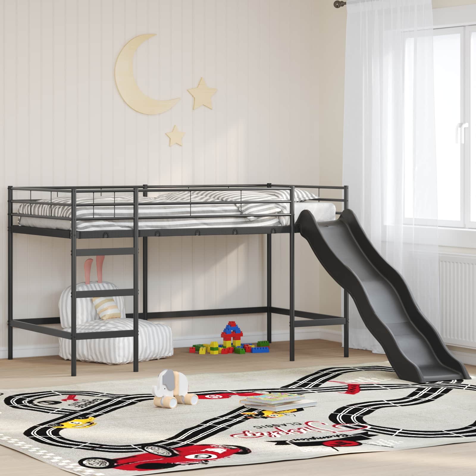 Kinder-Loftbett mit Rutsche Schwarz und Anthrazit 80 x 200 cm