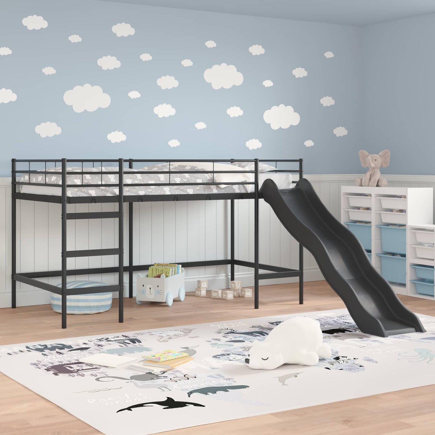 Kinder-Loftbett mit Rutsche Schwarz und Anthrazit 80 x 200 cm