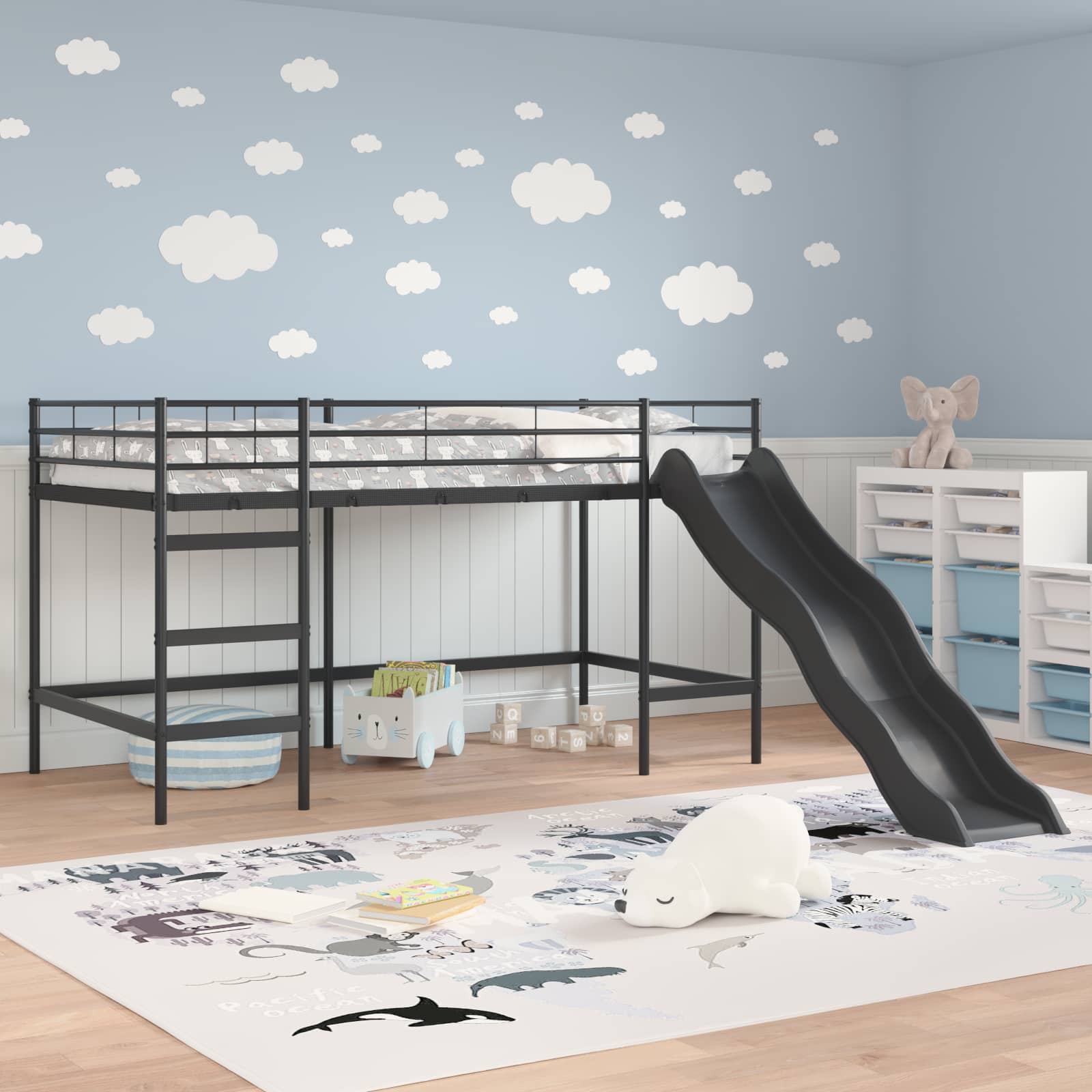 Kinder-Loftbett mit Rutsche Schwarz und Anthrazit 80 x 200 cm