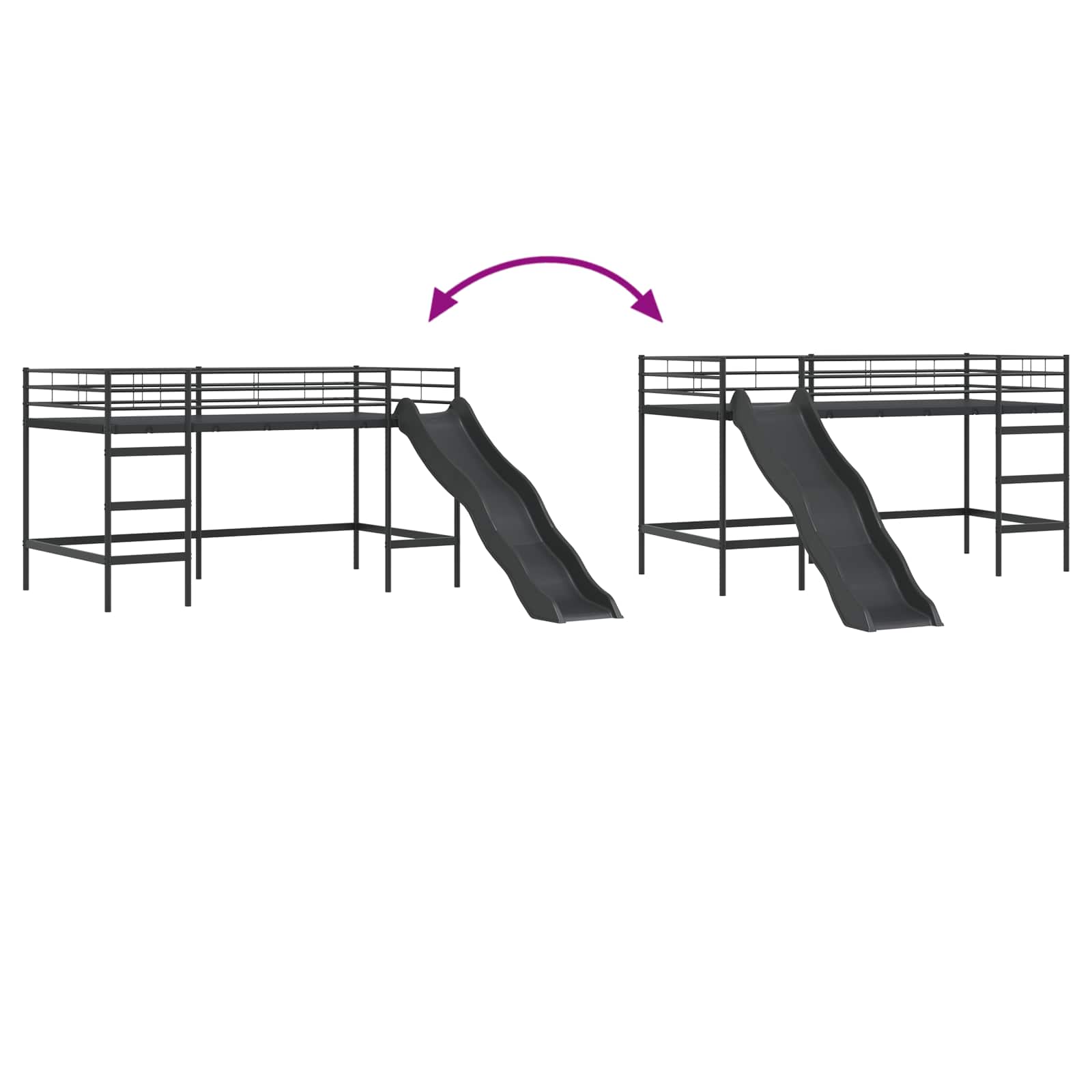 Kinder-Loftbett mit Rutsche Schwarz und Anthrazit 80 x 200 cm