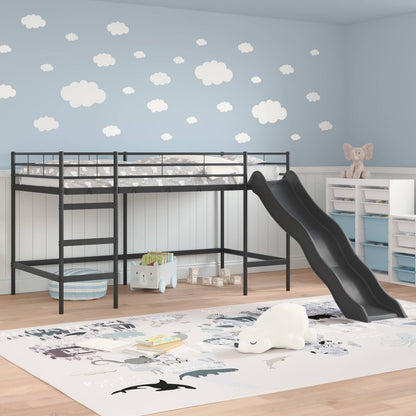 Kinder-Loftbett mit Rutsche Schwarz und Anthrazit 107 x 203 cm