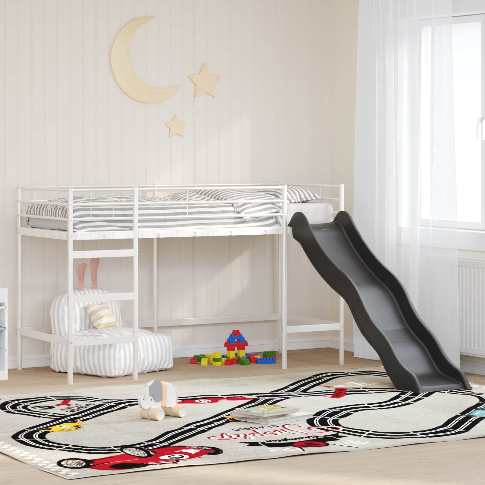 Kinder-Loftbett mit Rutsche Weiß und Anthrazit 75 x 190 cm