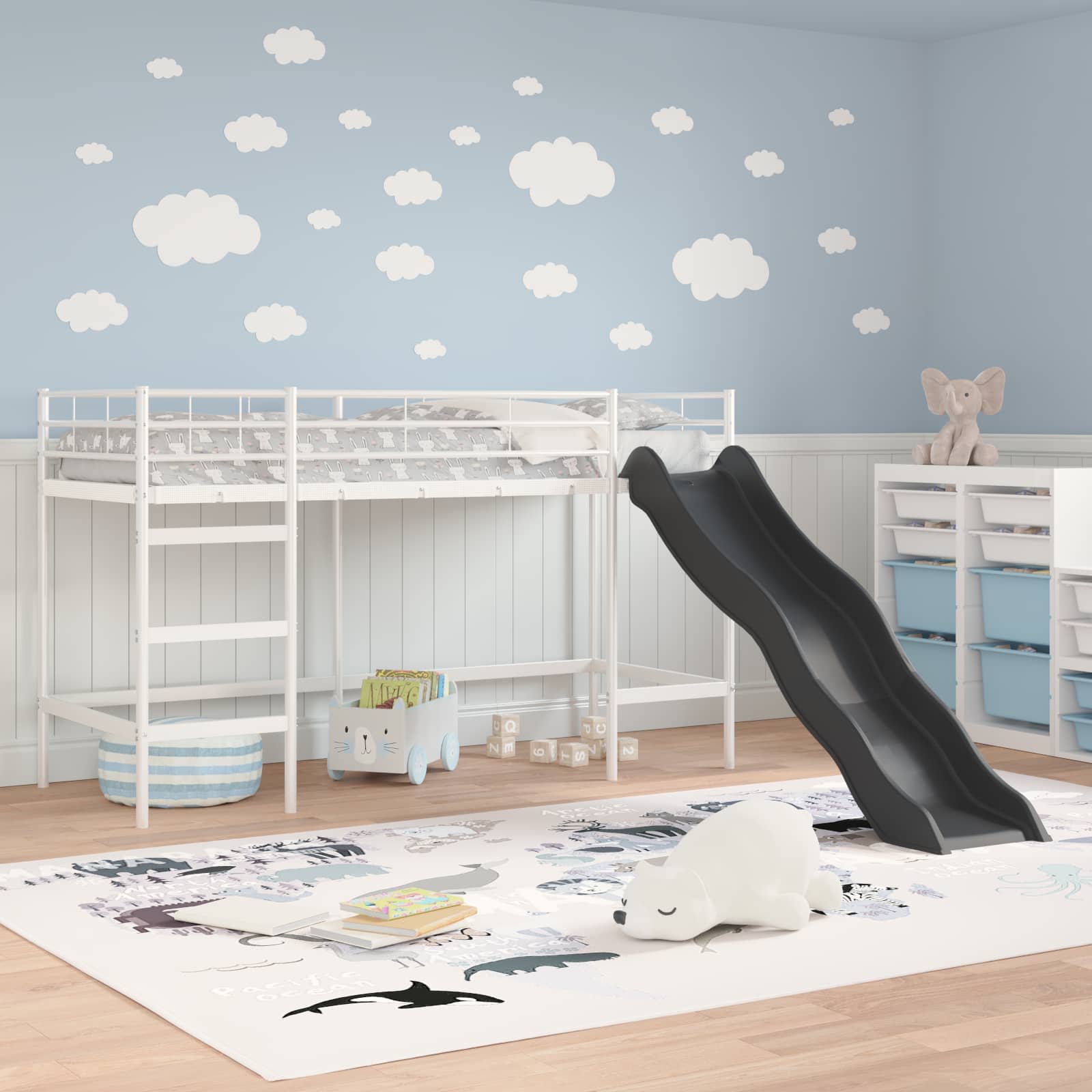 Kinder-Loftbett mit Rutsche Weiß und Anthrazit 75 x 190 cm