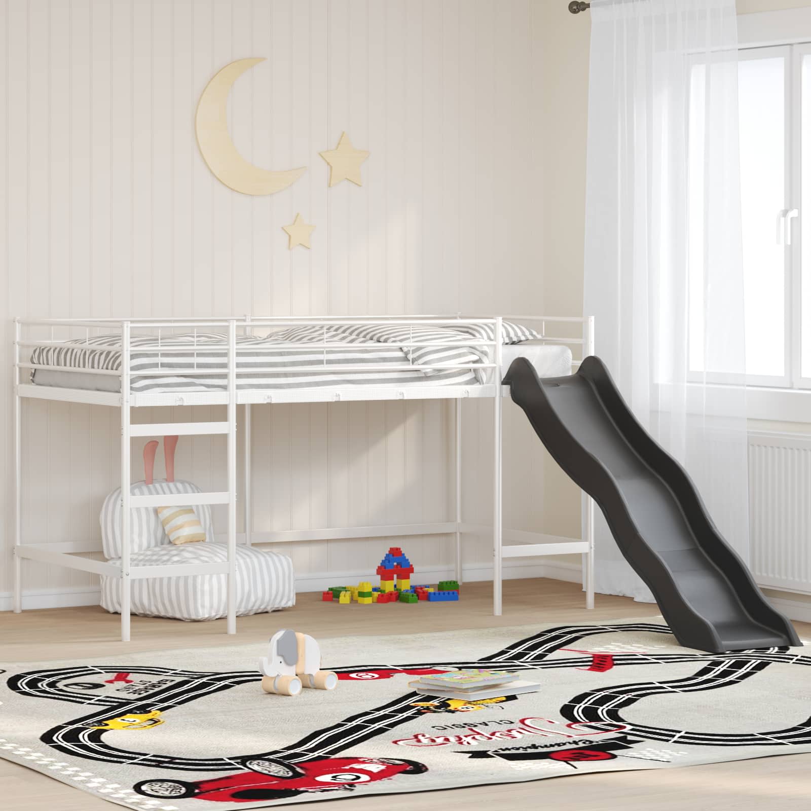 Kinder-Loftbett mit Rutsche Uni Weiß und Anthrazit 80 x 200 cm
