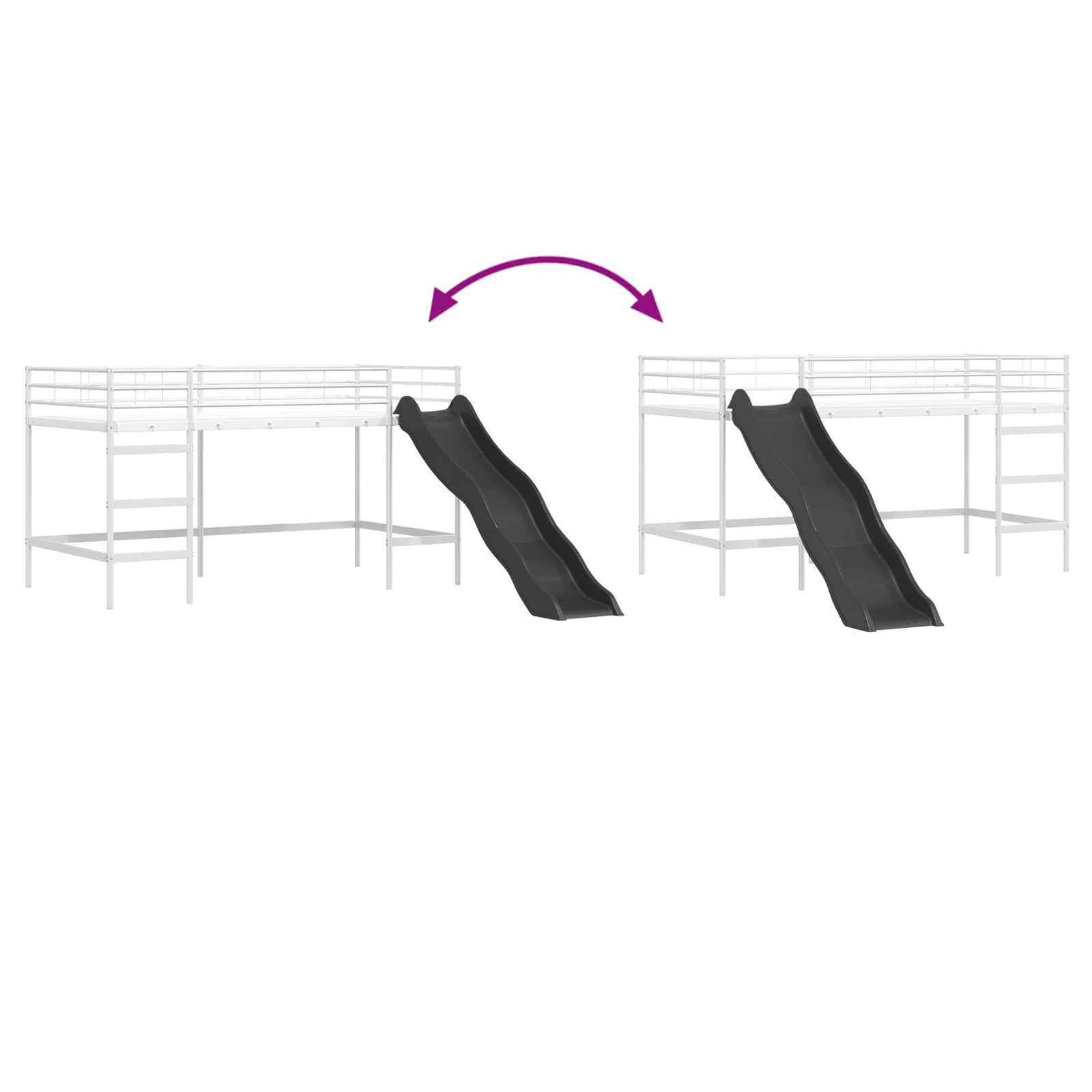 Kinder-Loftbett mit Rutsche Uni Weiß und Anthrazit 80 x 200 cm
