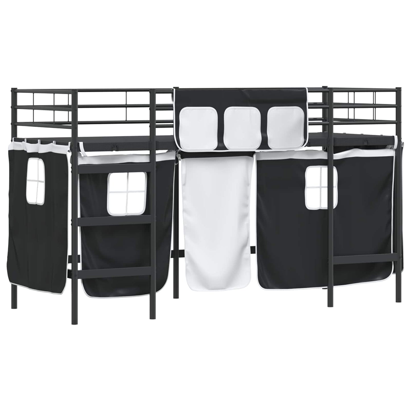Etagenbett für Kinder mit Vorhängen Uni Schwarz 75 x 190 cm