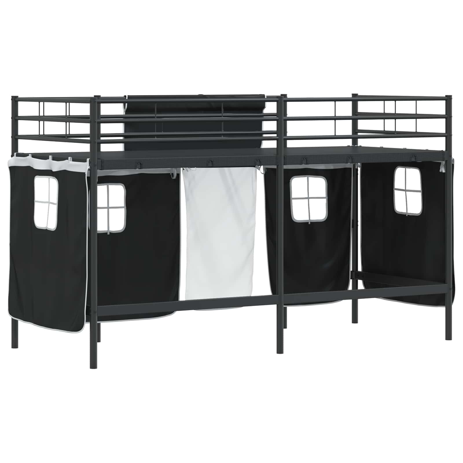 Etagenbett für Kinder mit Vorhängen Uni Schwarz 75 x 190 cm