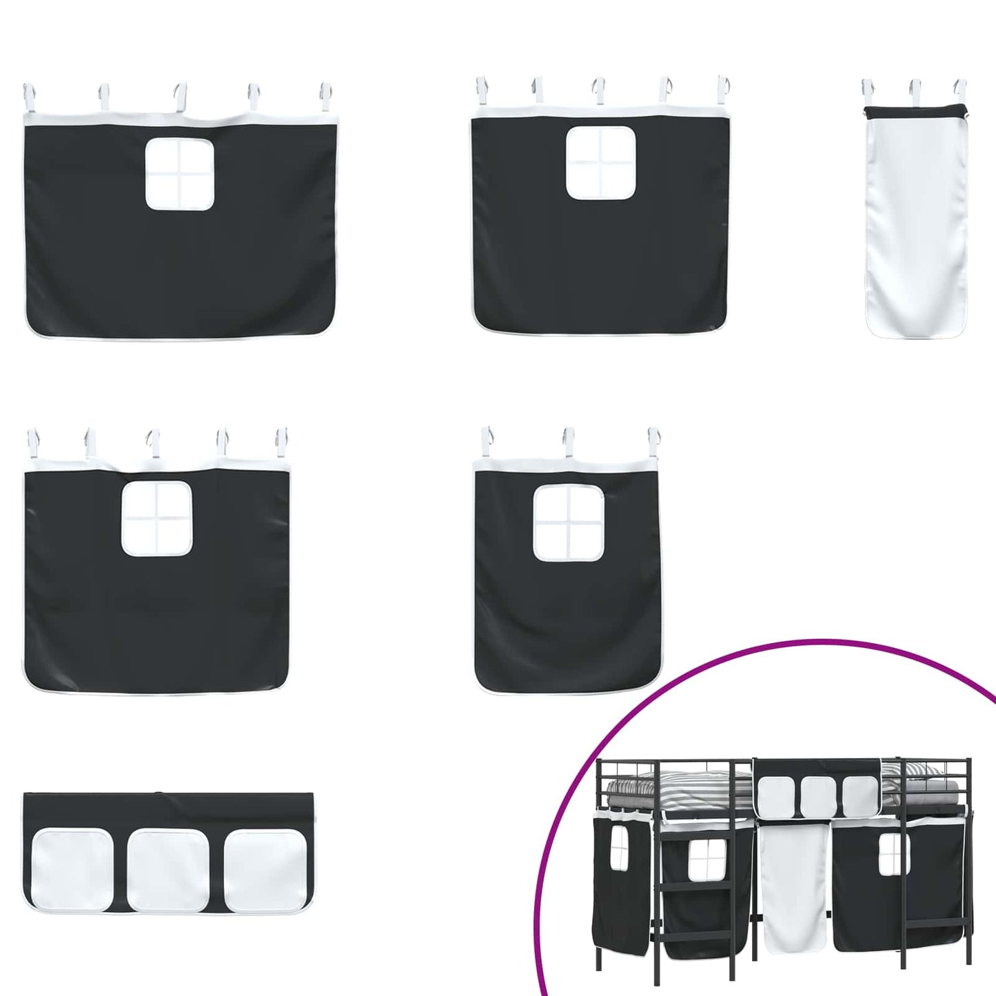 Etagenbett für Kinder mit Vorhängen Uni Schwarz 75 x 190 cm