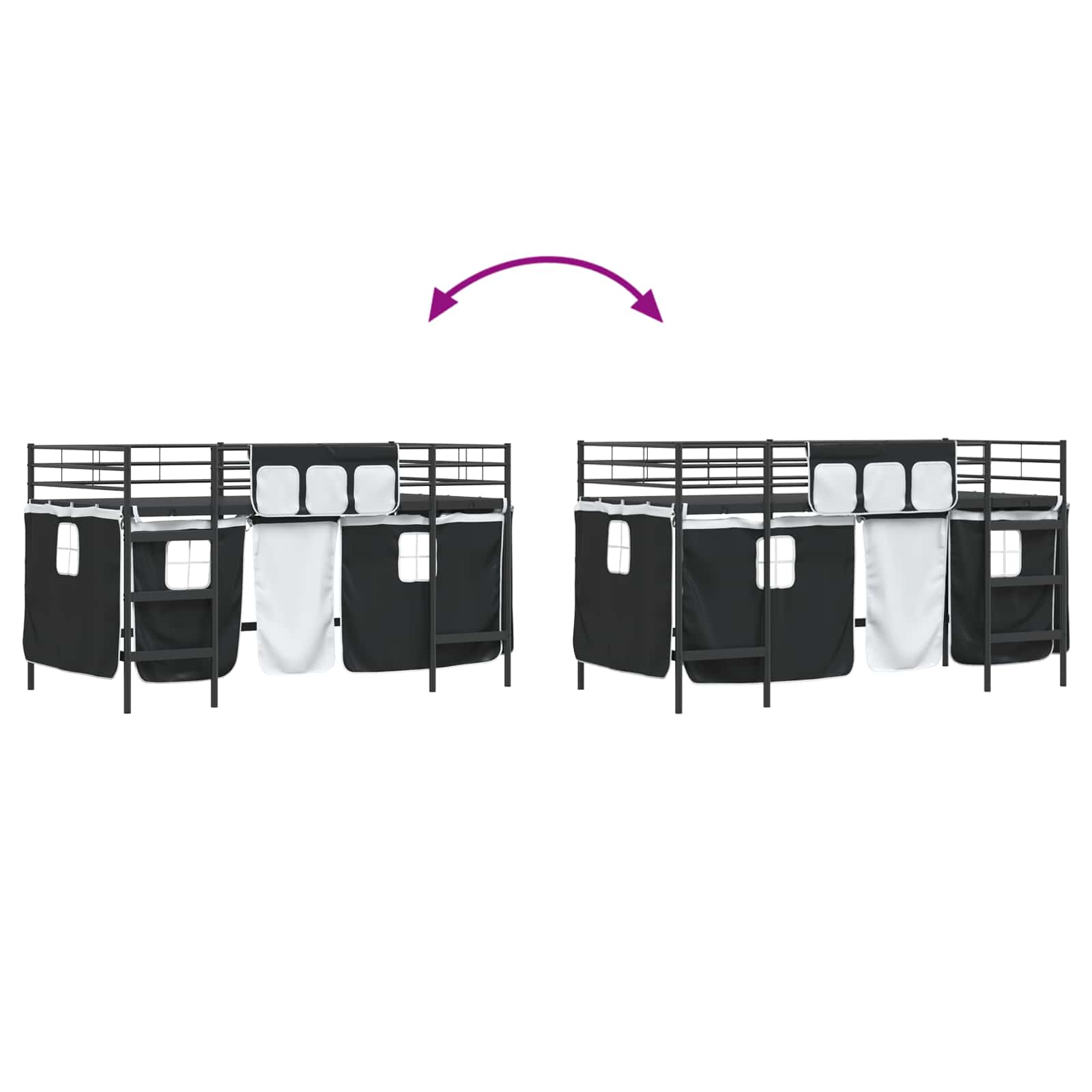 Etagenbett für Kinder mit Vorhängen Uni Schwarz 80 x 200 cm