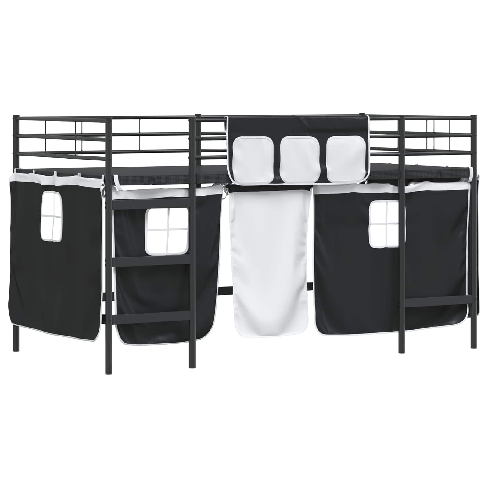 Etagenbett für Kinder mit Vorhängen Uni Schwarz 90 x 200 cm