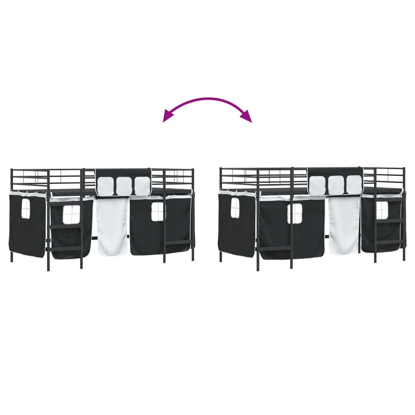 Etagenbett für Kinder mit Vorhängen Uni Schwarz 90 x 200 cm
