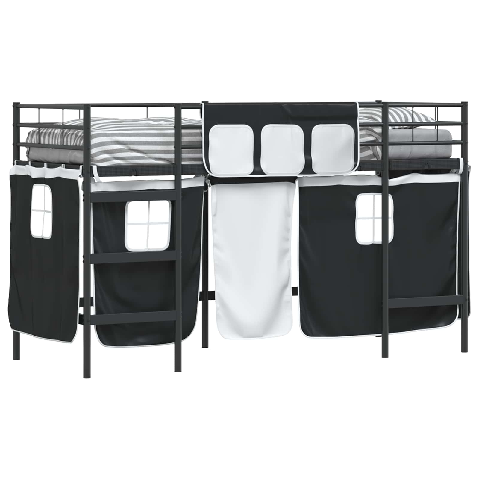 Etagenbett für Kinder mit Vorhängen Uni Schwarz 100 x 190 cm