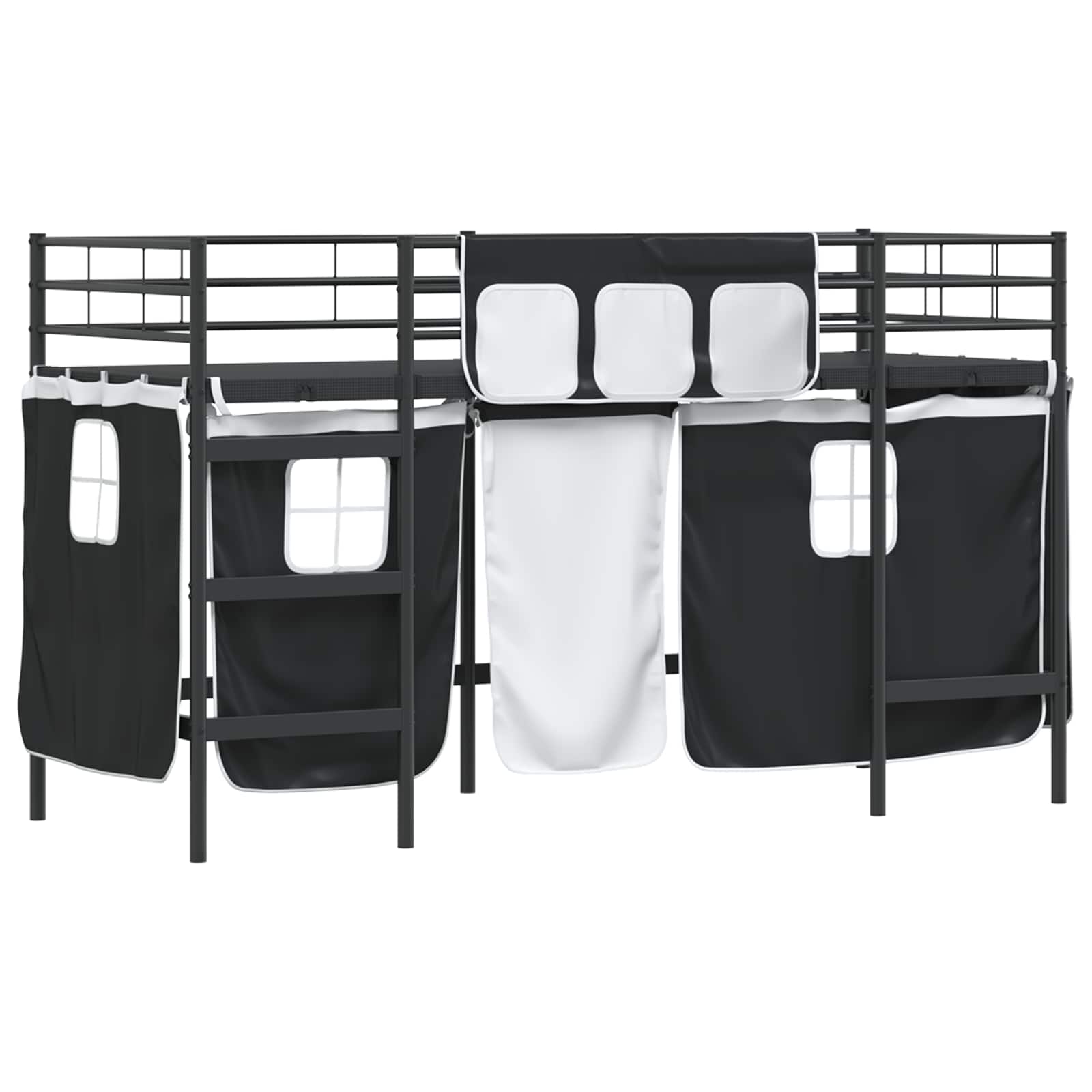 Etagenbett für Kinder mit Vorhängen Uni Schwarz 100 x 190 cm