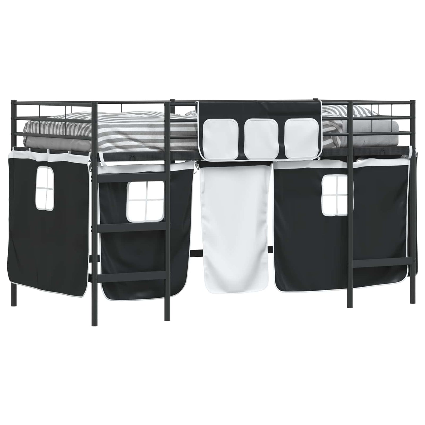 Etagenbett für Kinder mit Vorhängen Uni Schwarz 100 x 200 cm
