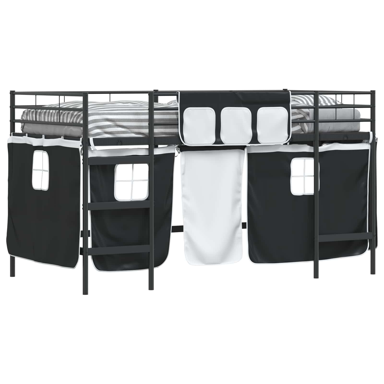 Etagenbett für Kinder mit Vorhängen Uni Schwarz 100 x 200 cm